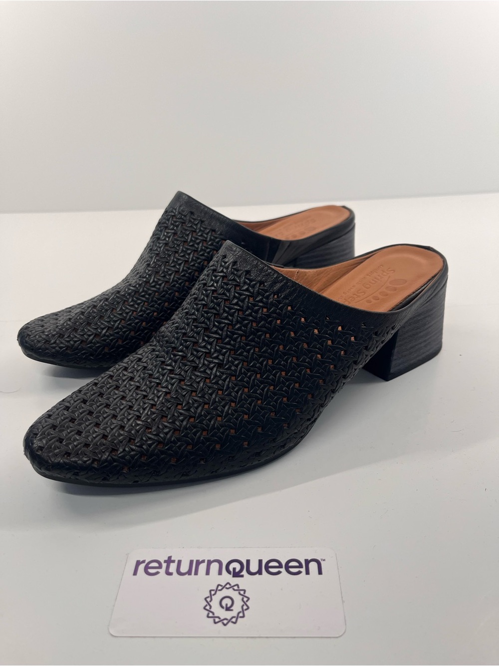 Spring Step Black Woven Slip-On Mules